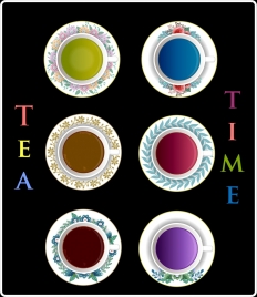tea time banner ceramic cup icons realistic design
