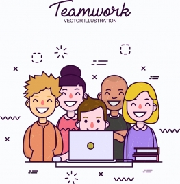 teamwork banner human icons colored cartoon design