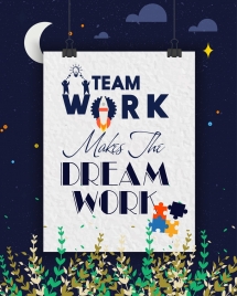 teamwork banner paper clip icons night backdrop