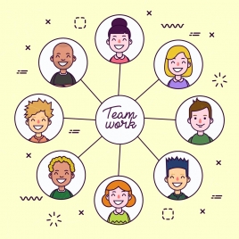 teamwork inforgraphic avatar icons circle isolation