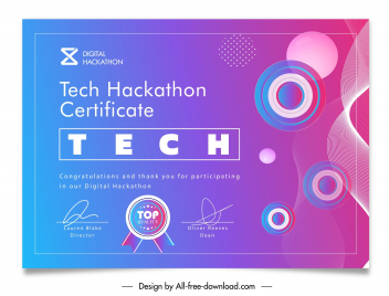 tech certificate template bright elegant dynamic curves circles