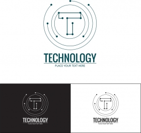 technology logo sets spots connection style lettering design