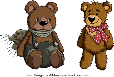 teddy bear icons winter costume decor cute cartoon