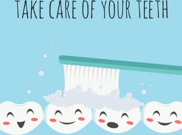teeth hygiene poster stylized tooth icons colored cartoon