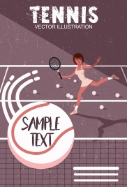 tennis banner female player icon colored retro design