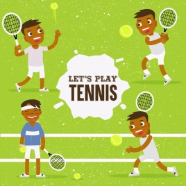 tennis banner funny player icons colored cartoon design