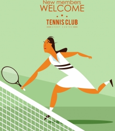 tennis club advertising female player icon colored cartoon