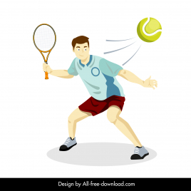 tennis player icon dynamic cartoon sketch