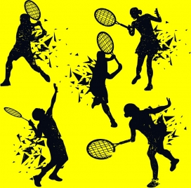 tennis player icons splashing silhouette design