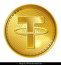 tether coin sign icon shiny golden circle design dynamic text decor