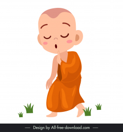 thai buddhist monk icon dynamic walking cartoon character design