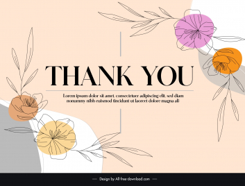 thank you card template classic handdrawn flowers
