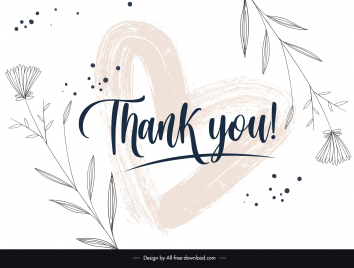 thank you card template classical flowers heart grungy