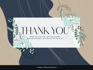 thank you card template contrast handdrawn leaves