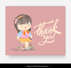 thank you card template cute cartoon girl