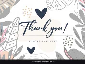 thank you card template flat retro leaves heart design