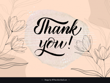 thank you card template retro handdrawn flowers