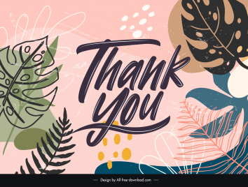 thank you card template retro leaves decor