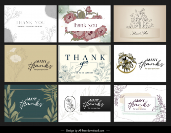 thank you card templates collection elegant flowers elements decor