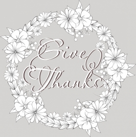 thanking background white floral wreath calligraphy decoration
