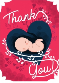 thanking banner heart womb baby flowers icons decor
