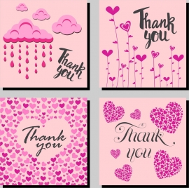 thanking card templates hearts cloud icons pink design