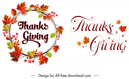 thanksgiving decorative elements flora wreath calligraphic sketch