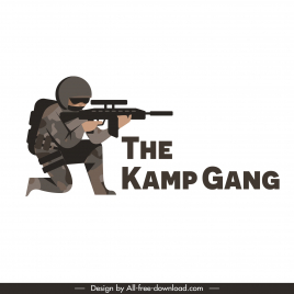 the kamp gang logo shooting soldier cartoon