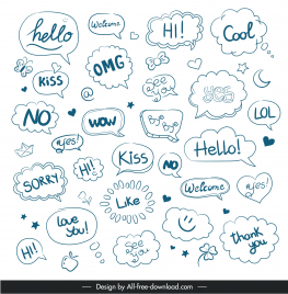 think  talk speech bubbles design elements collection cute handdrawn
