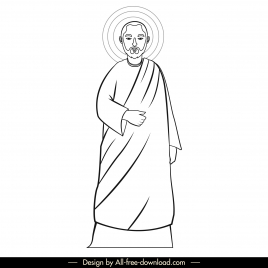 thomas christian apostle icon black white retro cartoon character outline