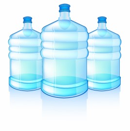 three big bottles with clean blue water drink