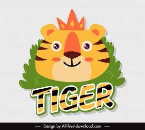 tiger animal sticker template cute flat cartoon outline