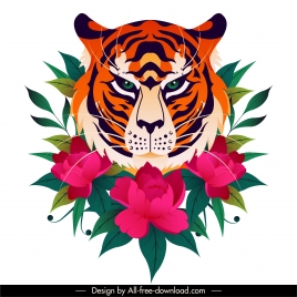 tiger flora painting colorful classical sketch