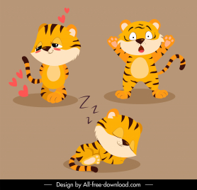 tiger icons cute stylized cartoon sketch