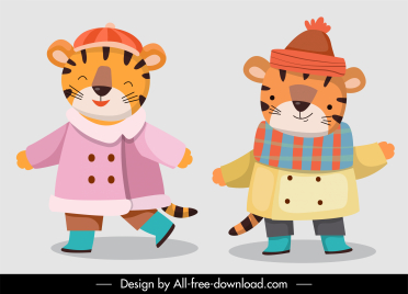 tigers characters icons cute stylized cartoon sketch