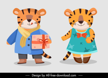 tigers characters icons stylized cartoon sketch
