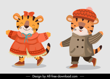 tigers icons cute sketch stylized cartoon characters