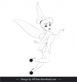 tinker bell fairy character icon black white handdrawn cartoon outline