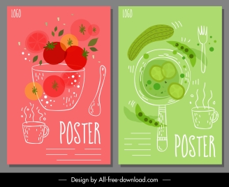 tomato cucumber beverage poster templates colorful handdrawn sketch