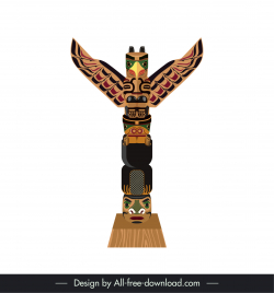 totem pole icon flat symmetric wings faces architecture sketch