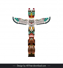 totem pole icon frightening faces wings sketch symmetric design