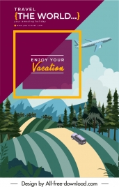 tourism poster airplane hill road scene sketch