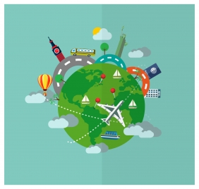 tourism vector illustration with airplane and earth