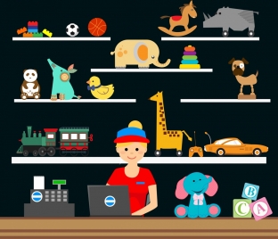 toy store design shelf display decor salesclerk icon