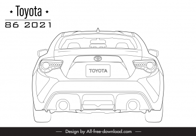 toyota 86 2021 car model icon flat symmetric black white handdrawn back view outline