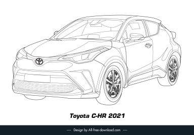 toyota c hr 2021 car model icon black white 3d front view sketch