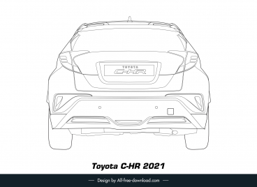toyota c hr 2021 car model icon black white handdrawn rear view outline