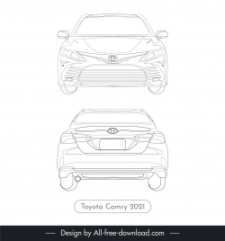 toyota camry 2021 lineart template black white handdrawn front view back view outline