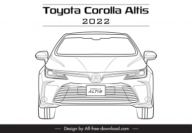 toyota corolla altis 2022 car model advertising template flat black white symmetric handdrawn front view sketch