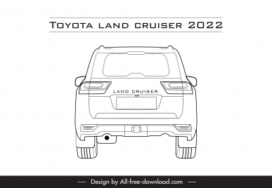 toyota land cruiser 2022 car model icon symmetric flat black white handdrawn back view outline
